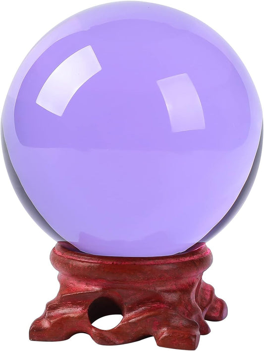 Purple Crystal Ball 60mm Crystal Ball with Wooden Stand and Gift Box for Magic,lensball Photography,Family Decorative,Fortune Teller,Feng Shui,Witchcraft,Witchy Gifts,Witch Decor,and Halloween Decor