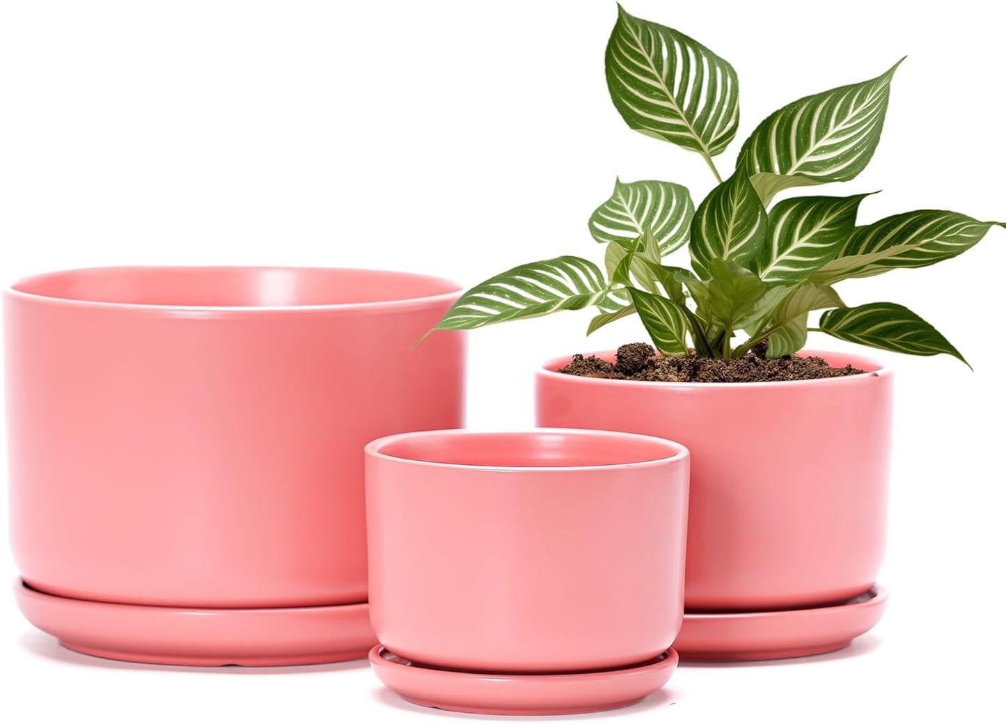 Ton Sin Plant Pots, 4.1+5.1+6.5 inch, Set of 3, Ceramic Planters with Drainage Hole and Saucer, Indoor Flower Pot Gifts for Mom(Matte Orange)