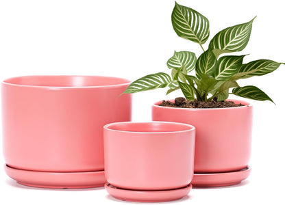 Ton Sin Plant Pots, 4.1+5.1+6.5 inch, Set of 3, Ceramic Planters with Drainage Hole and Saucer, Indoor Flower Pot Gifts for Mom(Matte Orange)