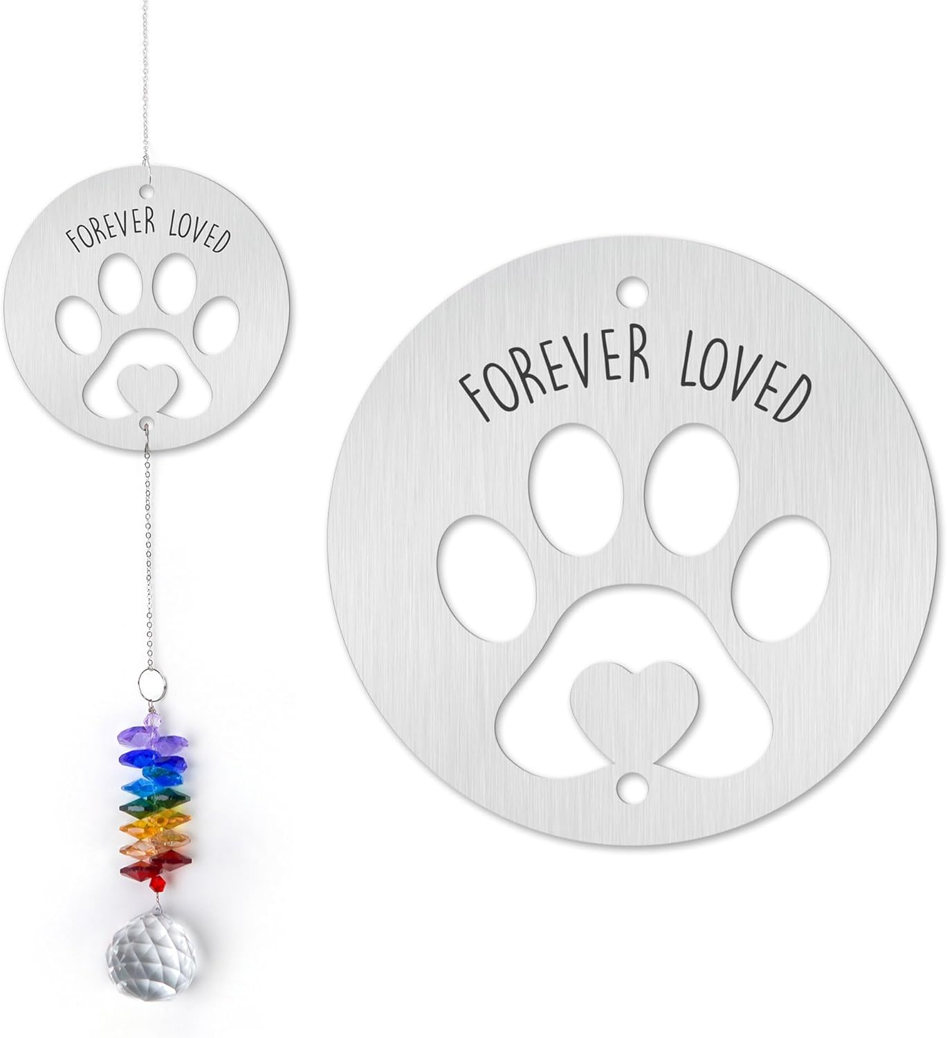 Pet Memorial Suncatcher - Dog Memorial Paw Print Ornament - Dog Paw Suncatcher Rainbow Bridge Gift - Pet Loss Crystal Decor Sympathy Gift - Pet Remembrance Keepsake Aluminum Ornament