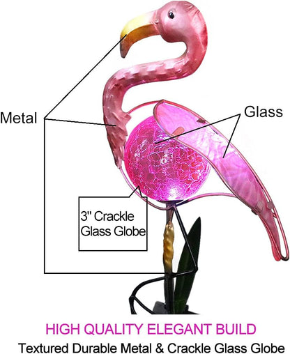 Bright Zeal 14" Big Metal Outdoor Solar Lights Waterproof Flamingo Garden LED Stake Light - Solar Pink Flamingos Yard Ornaments - Stake Lights Yard Decor Metal Yard Art