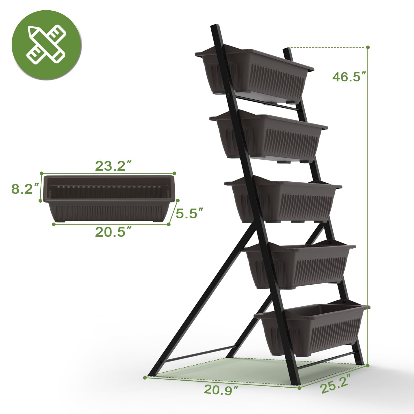 5-Tier Vertical Garden Planter,4.4Ft Planter Box with 5 Container Boxes