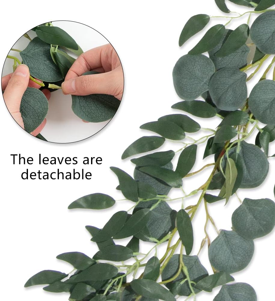 3 Strands Artificial Vines Kit, 78" Silk Eucalyptus Ivy Garland Green Leaves Natural Odorless, Fake Greenery Hanging Plants Decoration for Home, Bedroom, Wall, Party, Wedding Decor
