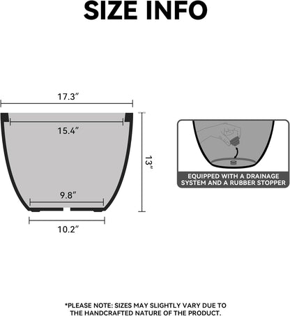 Kante 17.3 Inch Round Concrete Planter - Classic Large Indoor/Outdoor Plant Pot with Drainage Hole and Rubber Plug, Suitable for Gardens and Patios, White Finish with Aqua Blue Interior