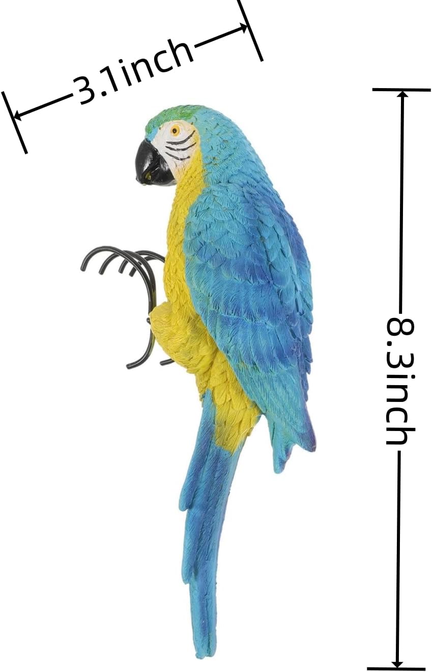 Realistic Parrot Sculpture Resin Hanging Parrots Garden Statues Lifelike Bird Figurines Landscape Ornament Patio Yard Lawn Figurine Tree Decor, Outdoor Garden Wall Statues (Blue)