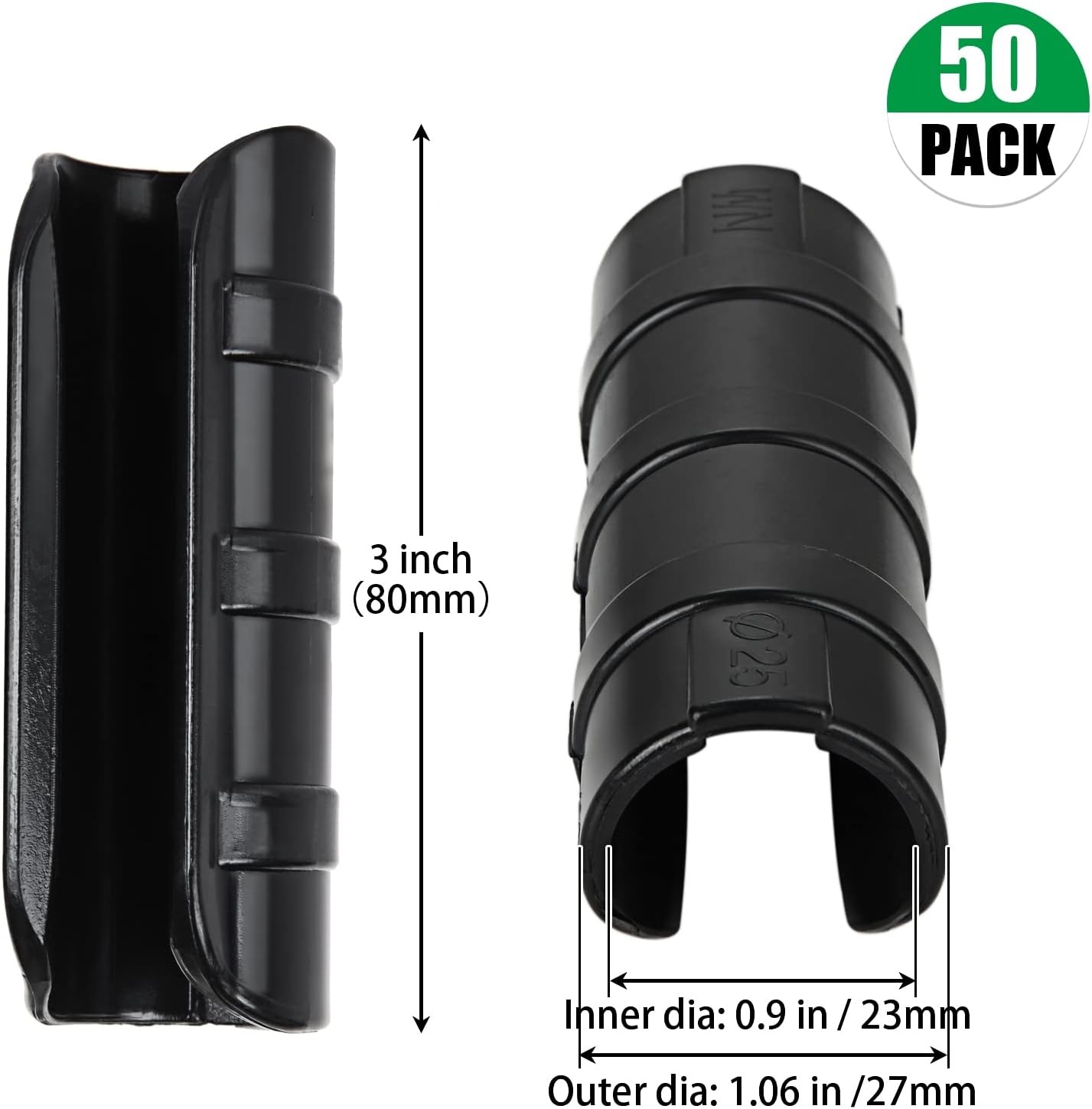 50 PCS 0.9 Inch Greenhouse Clamps Clips 23mm Plastic Black ABS Snap Clamp Tube Clip Garden Buildings Tube Clip for Greenhouse Film, Sunshade Nets, Frame Shelters (Outer Ø 1.06” inner Ø 0.9”)