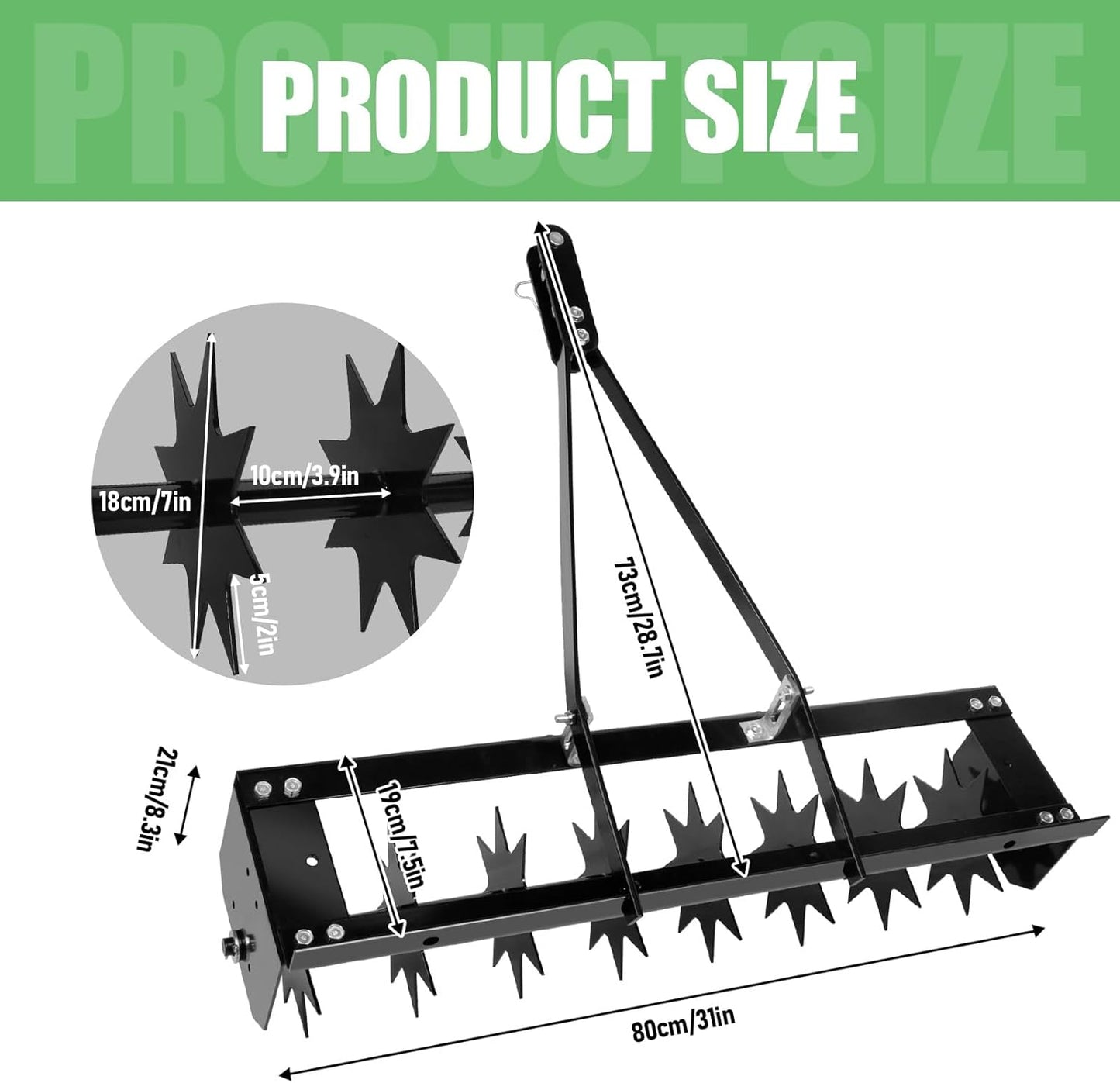 35 Inch Tow Behind Aerator, 350 LBS Spike Aerator, Exclusive Wide Tow Bar, Ideal for Yard and Lawn Heavy Duty Maintenance