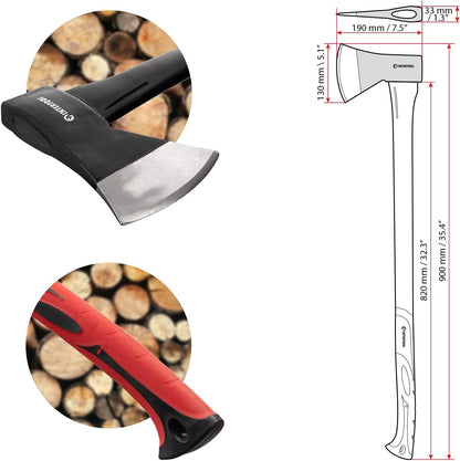 INTERTOOL 15” Hatchet and 36” Chopping Axe Set - Small Ax and Tree Felling Tool with Shock Absorbing Fiberglass Handles & Blade Protectors HT-0261-0264