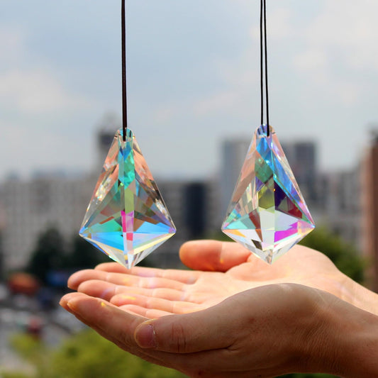 2PCS 5" Large Crystal Sun Catcher Prisms, STINO Hanging Suncatchers with Glass Prism, Rainbow Maker