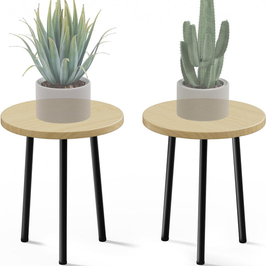 Plant Stand Indoor 2 Pack: Corner Wood 14 Inch Plant Stand Mid Century Modern Decor - Small Round Plant Table for Indoor Plants - Outdoor Plant Holder for Patio Living Room Bathroom Office (Burlywood)