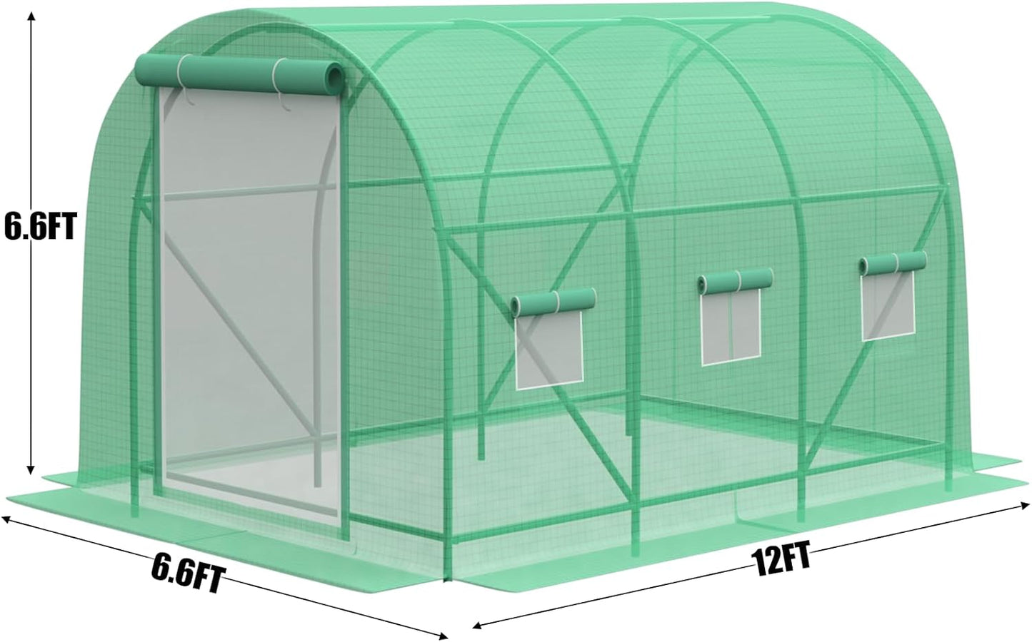Greenhouse with Watering System, 12x7x7 Outdoor Greenhouse with 6 Mesh Windows and 1 Door, Easy Water and Irrigate Plants Green House (Green, 12x7x7 ft w/ Irrigation System)