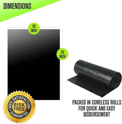 Aluf Plastics - RL-3036XH 20-30 Gallon Trash Can Liners (100 Count) - 30" x 36" - Thick 1.5 MIL Equivalent Black Trash Bags for Bathroom, Kitchen, Office, Industrial, Commercial, Recycling and More