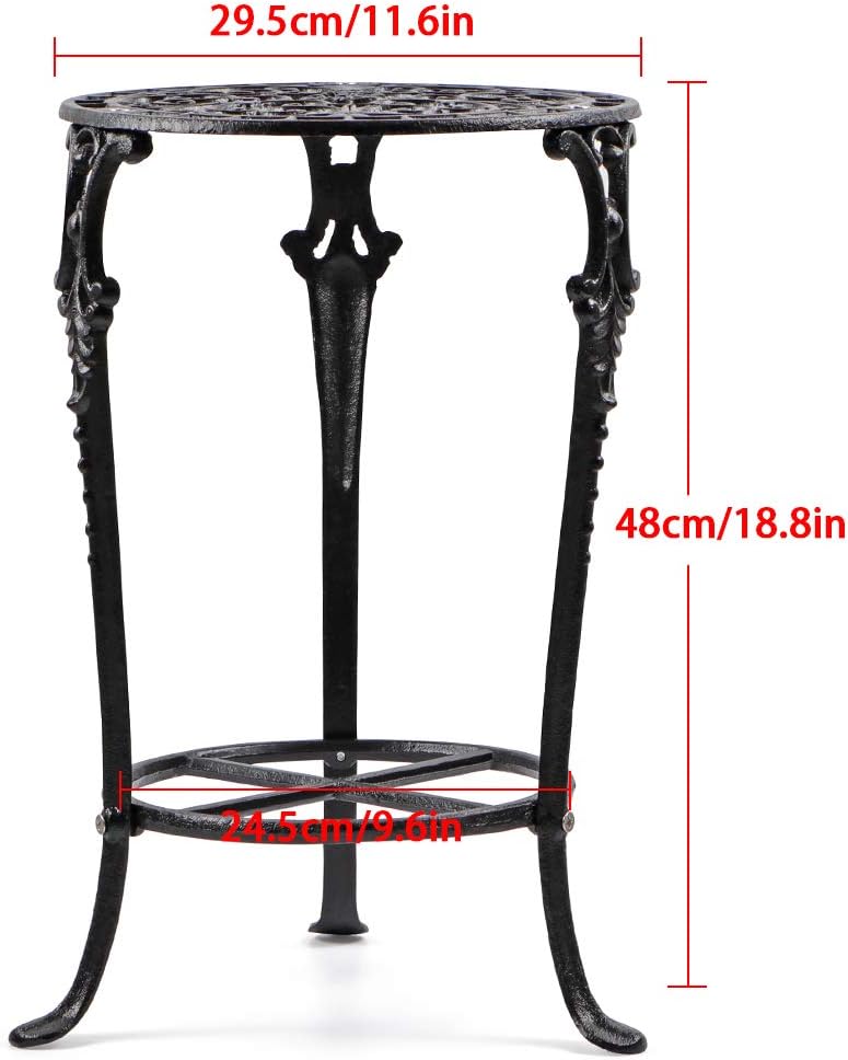 MDLUU Plant Stand 18.8 Inches Tall, Cast Iron Potted Plant Stand, 2-Tier Metal Planter Stand, Flower Pot Stand for Living Room, Bedroom, Kitchen Decor (Black)