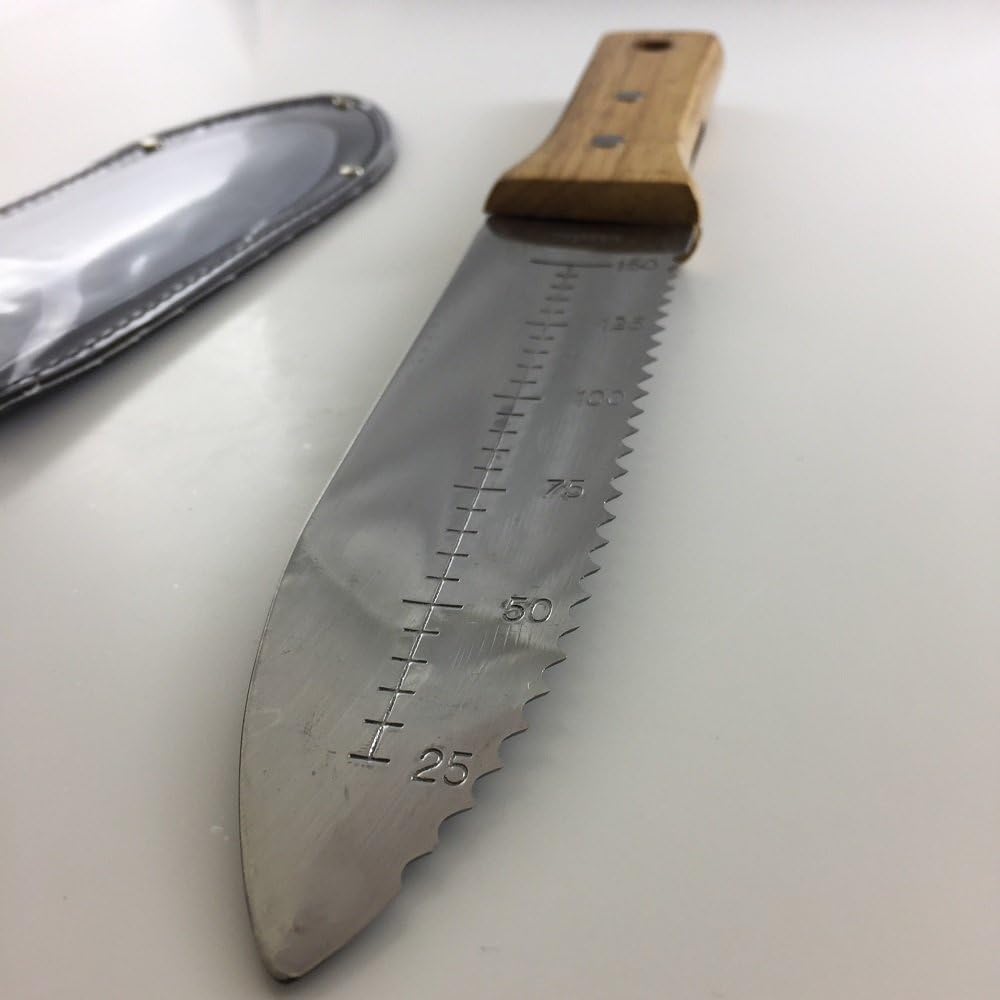 Bonsai Outlet Tinyroots Hori Hori Knife for Gardening, Multiple Purpose Garden Tools Used for Digging, Cutting and Weeding, Stainless Steel with Wooden Handle