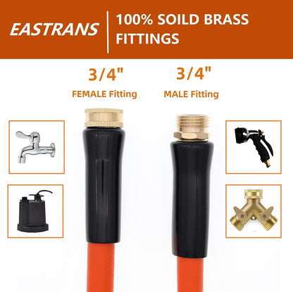 EASTRANS Short Garden Hose 3 ft x 5/8", Heavy Duty Orange Water Hose with 3/4" Solid Brass Connector, Flexible, Lightweight, Durable, Male to Female