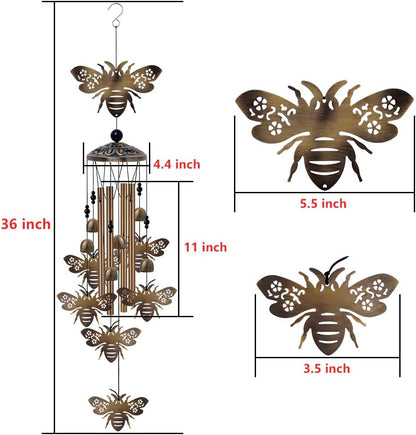 Outdoor Bees Wind Chimes Gifts for Mom - Bronze Memorial Wind Bells, Mobile Sympathy Wind Catcher, Romantic Bee Decor, 7 Bees Windchimes for Home, Balcony, Tree, Garden Festival Hanging Decoration