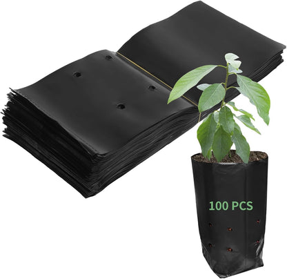 OMISTAR 100 PCS Plant Nursery Bags, Plastic Seedling Pots Container for Fruit Tree Flower Plant Grow, Plant Nursery Bags for Gardening Transplant