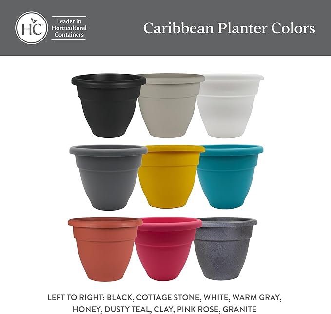 The HC Companies Caribbean Planter Pot - Outdoor & Indoor Plant Pot with Drainage Hole & Plug - Rolled Rim Plastic Pots for Plants & Flowers - Decorative Plant Pot (8" Cottage Stone, Pack of 4)