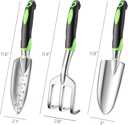 JMOO Garden Tools, 3-Piece Garden Tool Set with Non-Slip Ergonomic Handles, Lightweight Aluminum Alloy Rust-Proof Durable Gardening Hand Tools, Ideal Gardening Tools Gifts for Women and Men