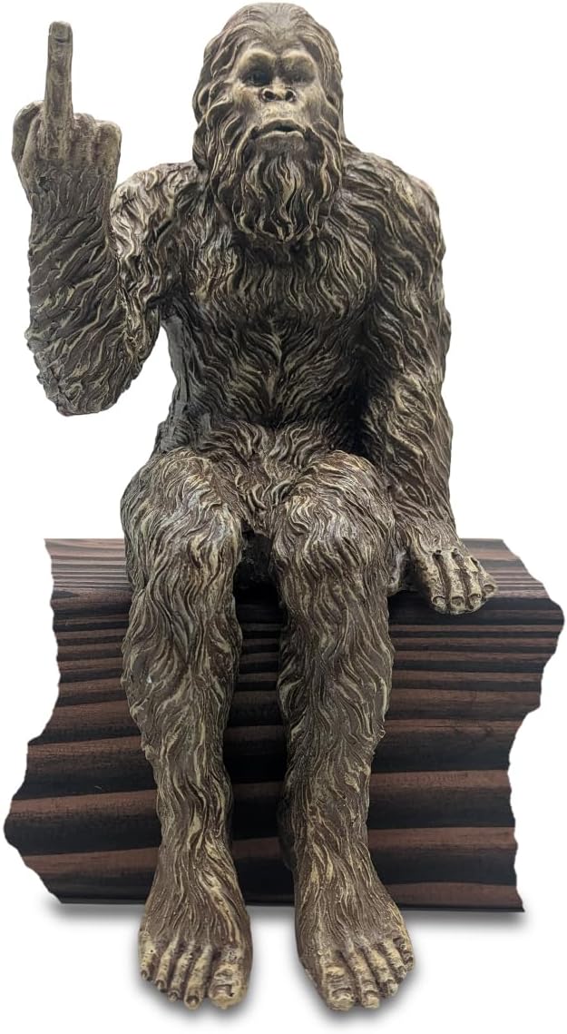 John Bernard & Company Bigfoot The Rude ‘Flipping The Bird’ Sasquatch Yeti Statue/Figurine Indoor/Outdoor Sculpture for Patio, Deck, Home, Office 10 in H Shelf Sitter Figurine (Stonewash)