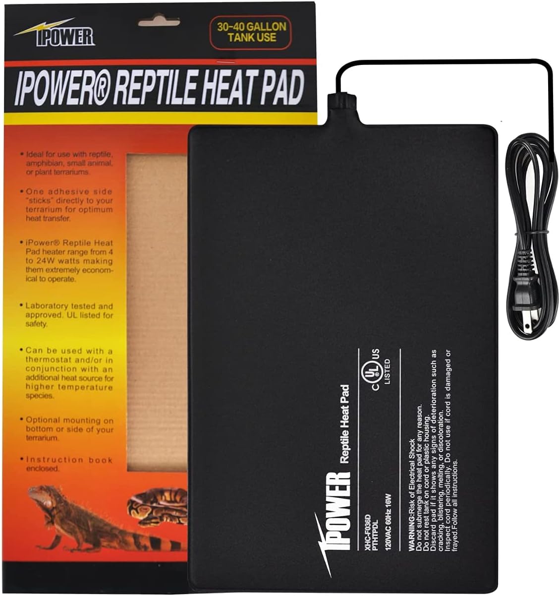 iPower 8 by 12-Inch 16W Reptile Heat Mat, Under Tank Warmer Terrarium Heat Pad for Turtles Lizards Frogs and Other Small Animals, Multi Sizes