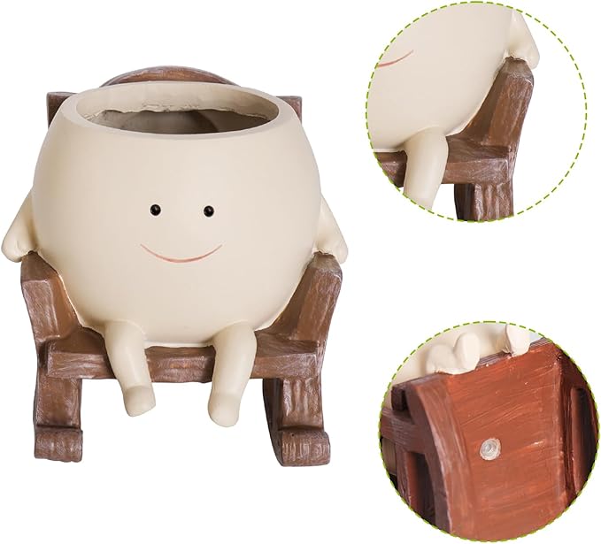 Face Planter Pots Cute Smile Flower Planter for Indoor Outdoor Plants Resin Rocking Chair Succulent Pot for String of Pearls Unique Gift on Mother's Day, Birthday, Christmas（Small）