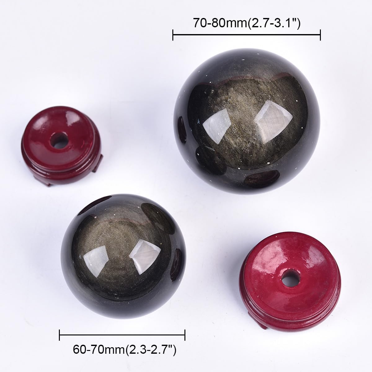JIC Gem Golden Obsidian Crystal Sphere Large Healing Crystal Ball with Stand Ornament Meditation Witchcraft Decor 2.3-2.7 inch(60-70mm)