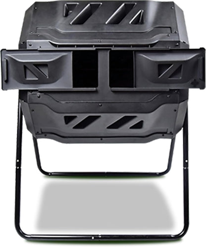 Dual Chamber Tumbling Composter 42 Gal (160L) Black Rotating Outdoor Compost Bin, Double Chamber Rotary Composter, Recycled Plastic with Steel Frame for Backyard and Vegetable Garden
