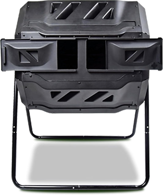 Dual Chamber Tumbling Composter 42 Gal (160L) Black Rotating Outdoor Compost Bin, Double Chamber