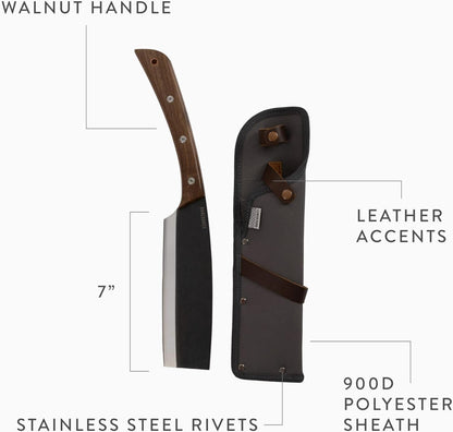 Barebones Japanese NATA Hatchet - 7-Inch Stainless Steel Machete – Durable Full Tang Design with Walnut Handle and Canvas Sheath – Perfect for Medium to Heavy-Duty Chopping, Splitting and Cutting
