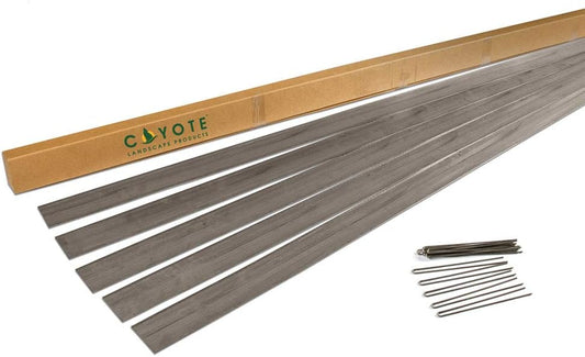 5 Piece Steel Home Kit Raw Steel Edging with 15 Edge Pins, 4" by 8', 18-Gauge