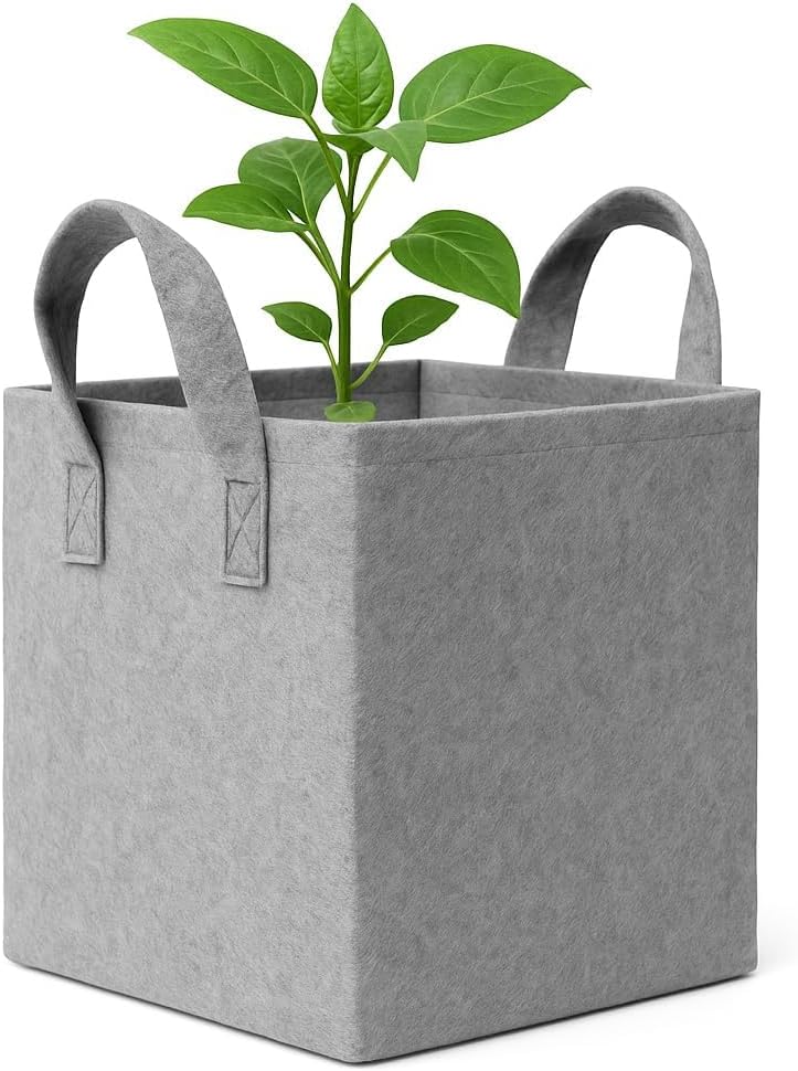 Square Geo Fabric Grow Bag 400 GSM Durable Breathable UV Resistant Reusable Plant Container for Herbs, Vegetables Flowers Space Saving Gardening Pack of 2 (Green, 15 inch) (Light Grey)