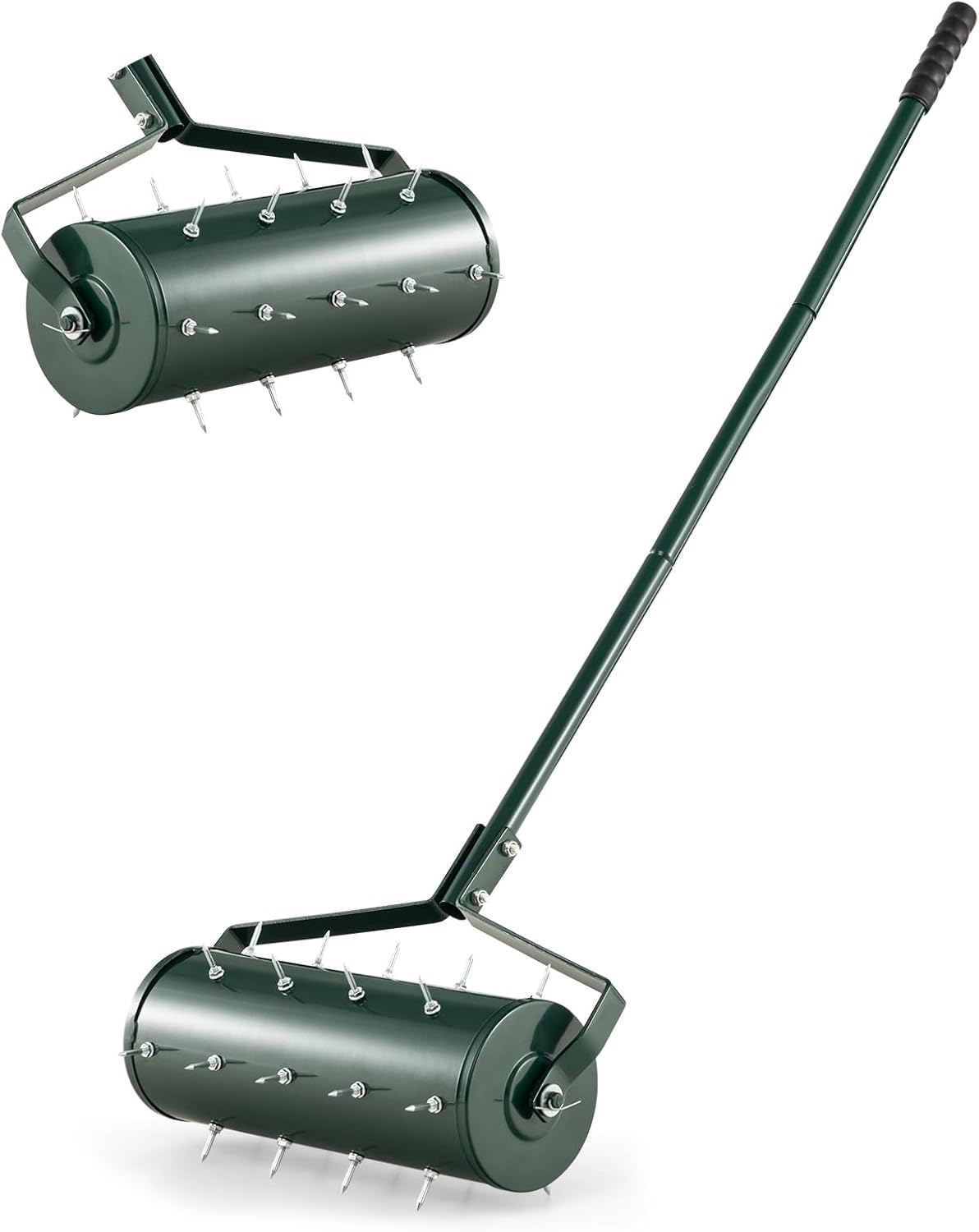 S AFSTAR 18" Manual Lawn Aerator, Heavy Duty Rolling Aerator Lawn Tool Filled Sand Stone with 51" Detachable Handle & Tine Spikes for Soil Loosening, Push Grass Aeration for Garden Yard