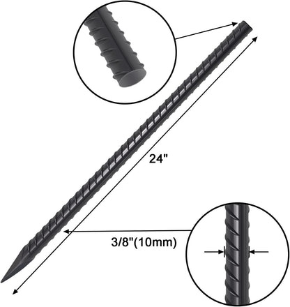 VVOKGO Rebar Stakes 24 Inch Ground Straight Concrete Form Stakes Heavy Duty (24pcs), 3/8" Diameter Metal Steel Spikes Anchors with Chisel Point End for Plant Support, Garden Border,Landscape Edging