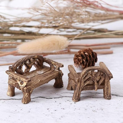 Brown Fairy Garden Furniture Ornaments Miniature Resin Chair Bench Doll House Decor Home Garden Miniatures Resin Micro Landscape Decoration Bench Furniture