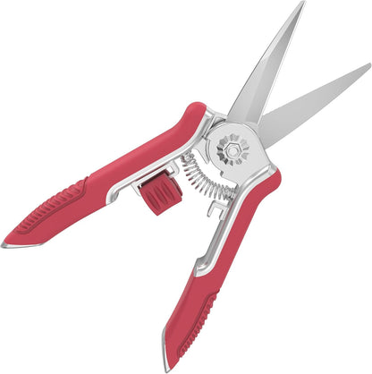 FLORA GUARD 6.5-Inch Floral Scissors, Zinc Alloy with Rubber Handle, Toothed Blade for Quick Cutting, Suitable for Flower Placement, Plant Pruning, Rose or Fruit Picking (Red)