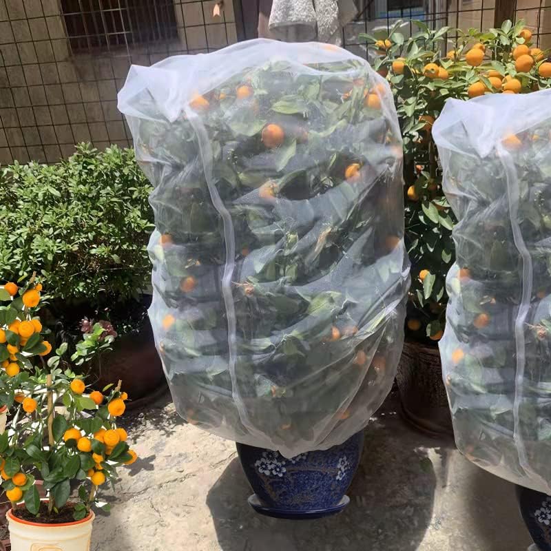 Agfabric Bird Netting 72" Hx72 W Garden Netting,Plant Cover Fruit Tree Netting Mesh Protection Bag with Drawstring,White