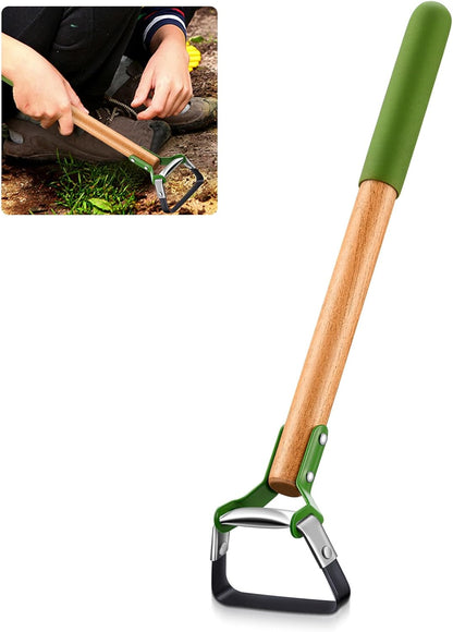 1 Pcs Mini Garden Hula Hoes for Weeding Long Stirrup Hoe Tools Scuffle Hoe Garden Tool for Lawn Yard Weeding Gardening (Wood Handle)