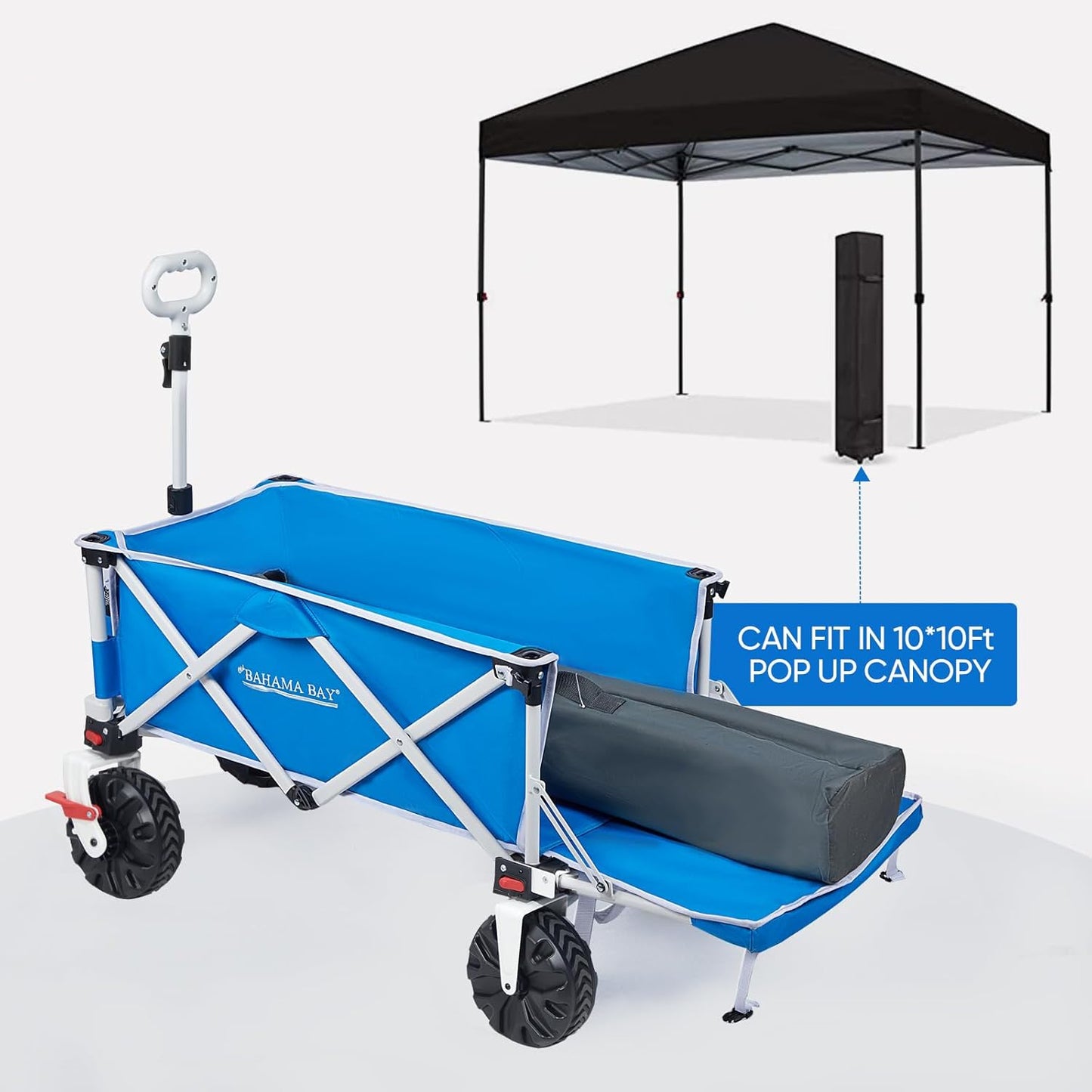 Old Bahama Bay 550lbs Extra Long 49" L Beach Wagon with Big Wheels with Brake for Sand, Collapsible Utility Beach Cart Heavy Duty Folding Wagon,Ideal for Outdoor Sand Camping Garden Pet