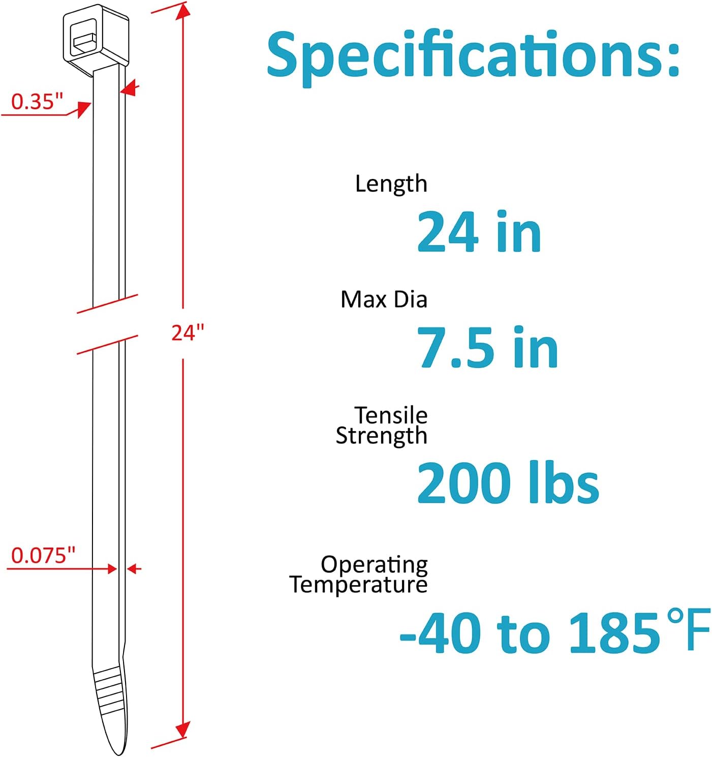 Long Zip Ties Heavy Duty 24 inch, Large Zip Ties with 200 lbs Tensile Strength, Big Cable Ties, Black, 250 Pack, by GAIIAN
