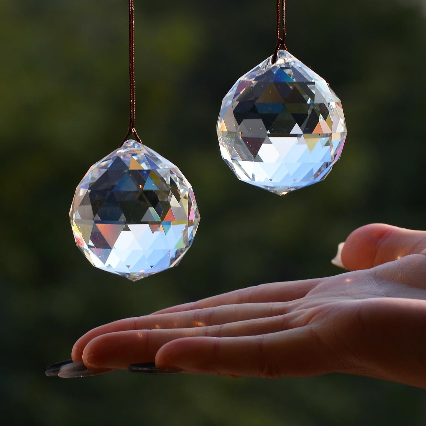 2PCS 4cm Clear Ball Crystal Sun Catcher Prisms, STINO Hanging Suncatchers with Glass Prism, Rainbow Maker for Windows, Home, Room, Garden Decor (1, Ball Clear 2Pcs)