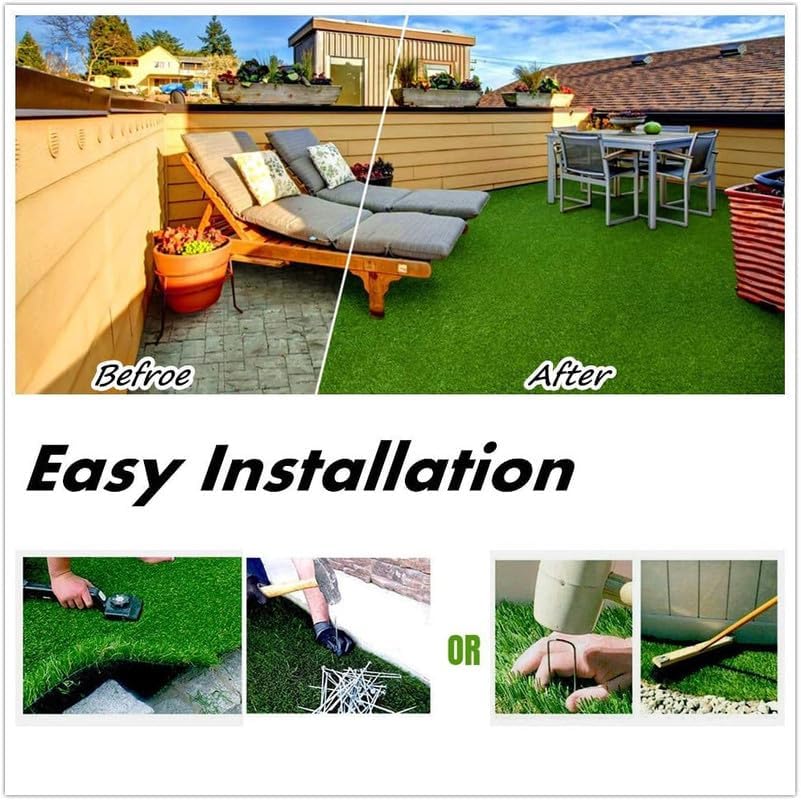 Artificial Grass Turf 14FTx85FT, 1.38" Pile Height Realistic Synthetic Grass, Indoor Outdoor Pet Faux Grass Astro Rug Carpet for Garden Backyard Patio Balcony