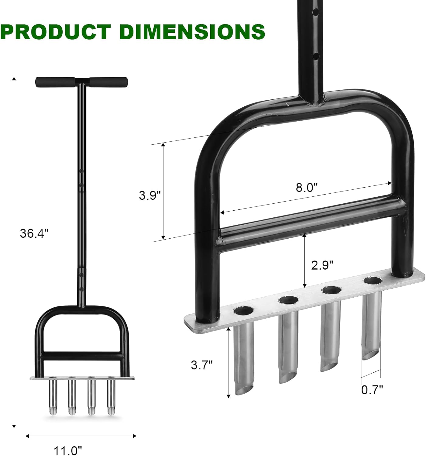 Lawn Core Aerator Tool Coring Grass Aerator Lawn Tool 4 Hollow Tines for Efficient Aeration Heavy Duty Steel Manual Plug Aerator for Lawn Care/Yard Soil Loosening/Grass Maintenance