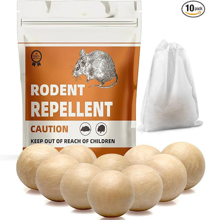 Rodent Repellent with Peppermint Oil, Mouse Repellent, Mice Repellent Balls for Indoor Outdoor, Rodents Repellent for House, Rat Deterrent Outdoor, Moth Balls for Outdoor Use - 10 Pack