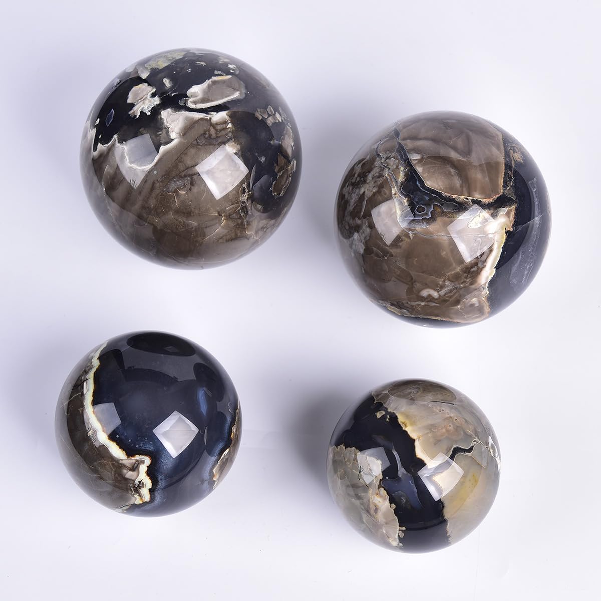 JIC Gem Volcanic Agate Crystal Sphere Large Quartz Crystal Ball with Stand Healing Ornament Witchcraft Meditation Decor 2.3-2.7 inch(60-70mm)