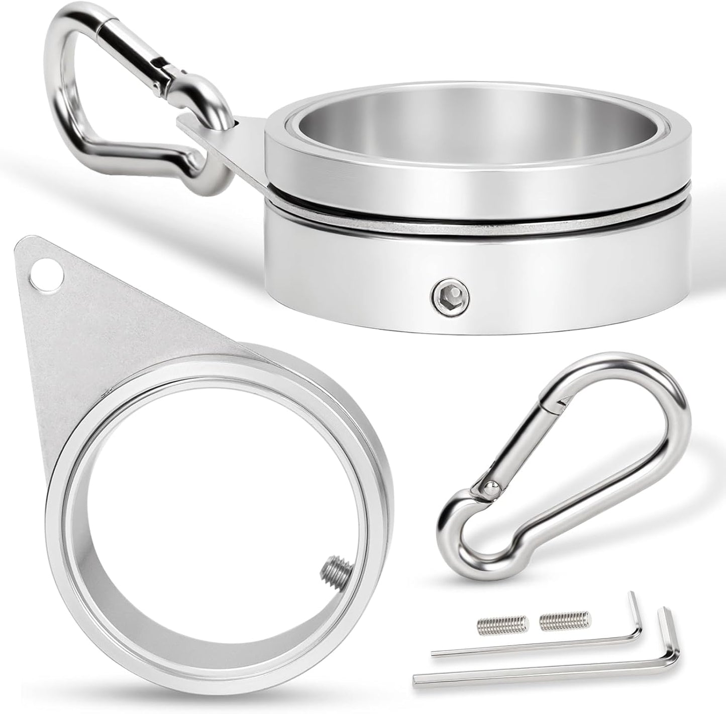 2" Large Flag Pole Rings, 2 Pcs Aluminum Alloy Spinning Flag Pole Ring Clips Swivels, 360° Rotating Anti Wrap Flagpole Ring Hardware with Stainless Steel Carabiners for 1.6-2" Diameter