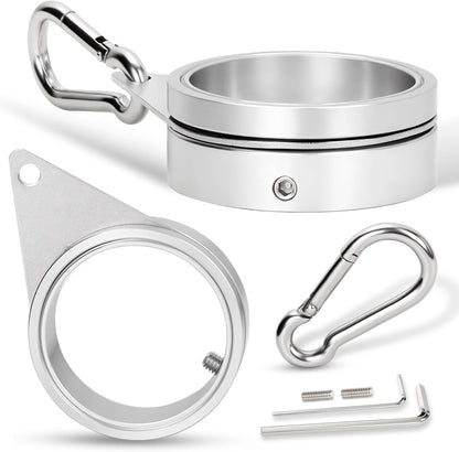 2" Large Flag Pole Rings, 2 Pcs Aluminum Alloy Spinning Flag Pole Ring Clips Swivels, 360° Rotating Anti Wrap Flagpole Ring Hardware with Stainless Steel Carabiners for 1.6-2" Diameter