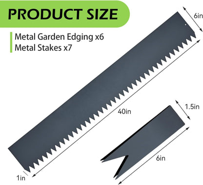 Landscape Edging Kit, Galvanized Steel Edging Landscape Lawn Edging Powder for Lawn Yard, Coated Bendable Metal Strips, No-Dig Hammer-in Edging Border w/Clips (6 INCH 6 PCS, Navy Blue)