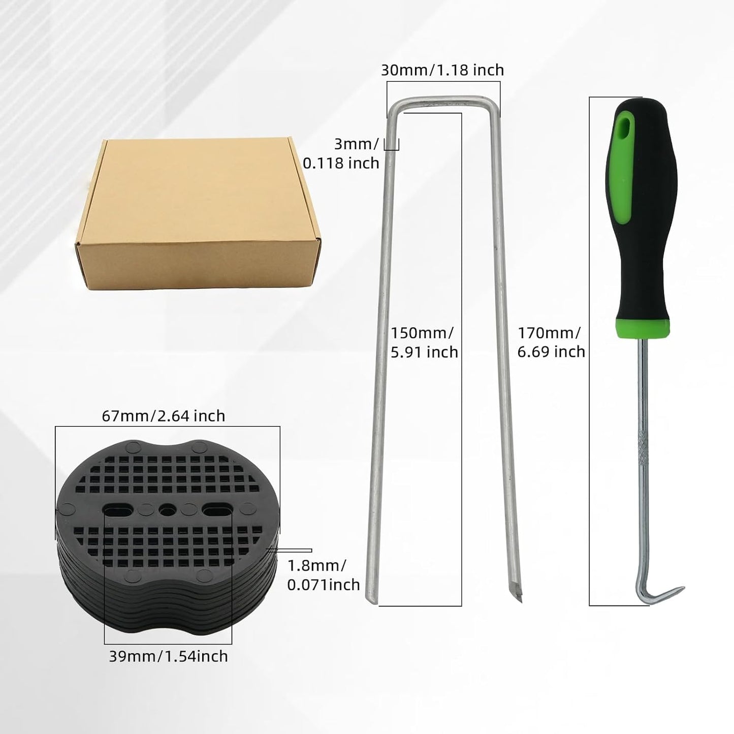 101Pcs 6 Inch 11 Gauge Garden Stakes Staples Kit, 50Pcs U-Shaped Landscape Staples and 50Pcs Fixing Gasket with 1Pc Pick Hook for Weed Barrier Fabric, Groud Cover, Holding Fence