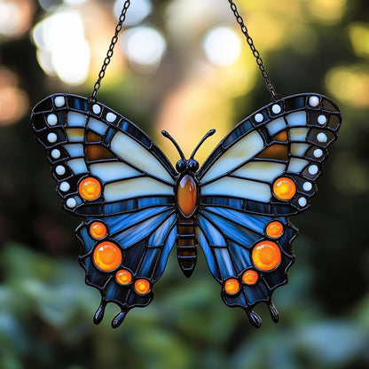 Night Monarch Butterfly Acrylic Suncatcher Stained Glass Effect Window Car Hanging Christmas Ornament Indoor Outdoor Decor Garden Sun Catcher Panel for Butterfly Lover for Women Mom Grandma